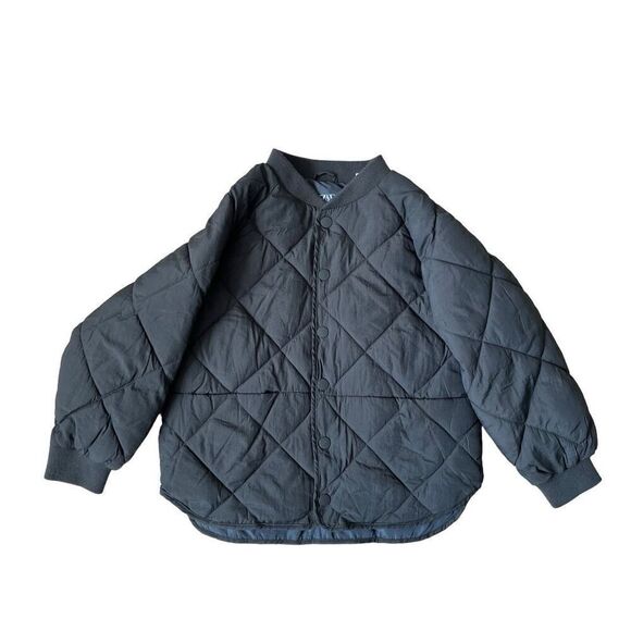 ZARA WATER-REPELLENT QUILTED BOMBER JACKET Black size 4-5 years Snaps - Picture 6 of 11
